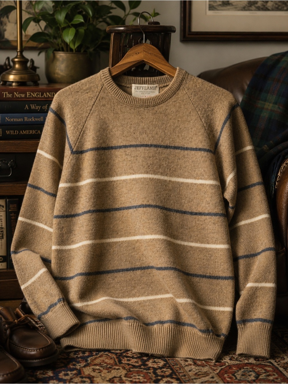 Vintage Lord Jeff JeffLamb Virgin Lambswool Sweater Men’s L Made in USA Striped